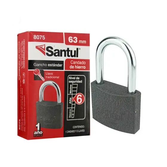 Candado cuerpo de hierro 63mm llave tradic., gancho estándar