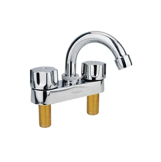 Llave mezcladora 4 p/lavabo cuello curvo, manerales zamac