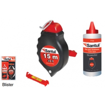 Tiralíneas plástico 15m c/gis de repuesto y nivel jgo