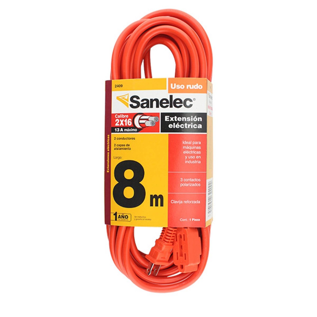 Extensión uso rudo 8 m naranja 2x16