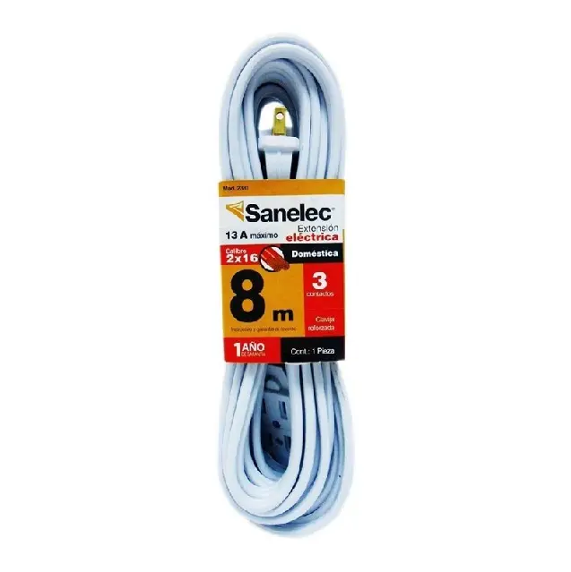Extensión doméstica 8 m blanca 2x16