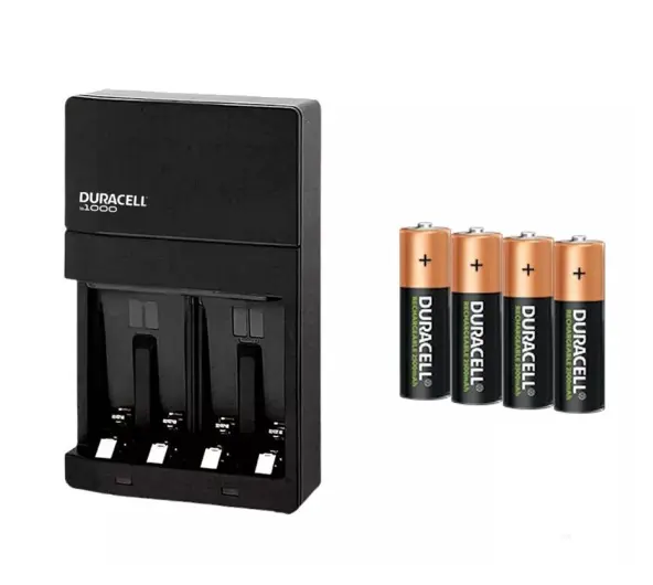 CARGADOR DE PILAS RECARGABLES AA/AAA DURACELLCON 4 PILAS RECARGABLES