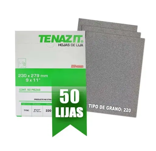 LIJA DE AGUA 9"X11" GRANO 220 PINTURA-PASTA-PRIMER-METAL-VIDRIO-NO FERROSO EASY CUT