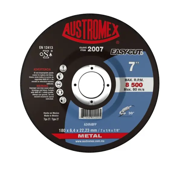 DISCO T-27 7"X1/4"X7/8" PARA DESBASTE DE METAL (EASY-CUT)