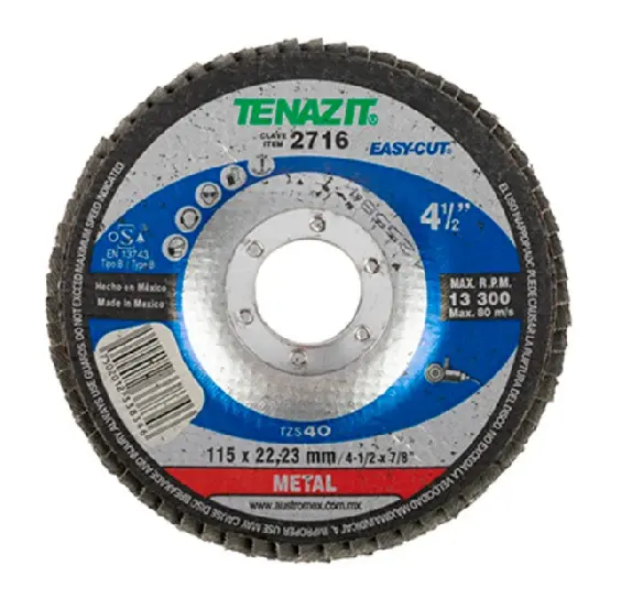 DISCO LAMINADO T-29 4.1/2"X7/8" G40 ALTO REMOCION P/DESB. DE METAL Y ACERO INOX. (EASY-CUT)