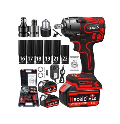 Hecelo 1/2 Impact Pistol 2 Battery, Great Torque! Kit completo - Versión mejorada Llave de Impacto Hecelo