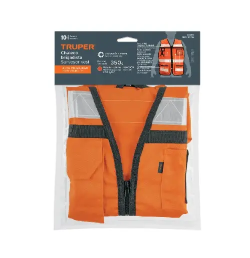 CHALECO BRIGADISTA CON CINTAS REFLEJANTES, COLOR NARANJA