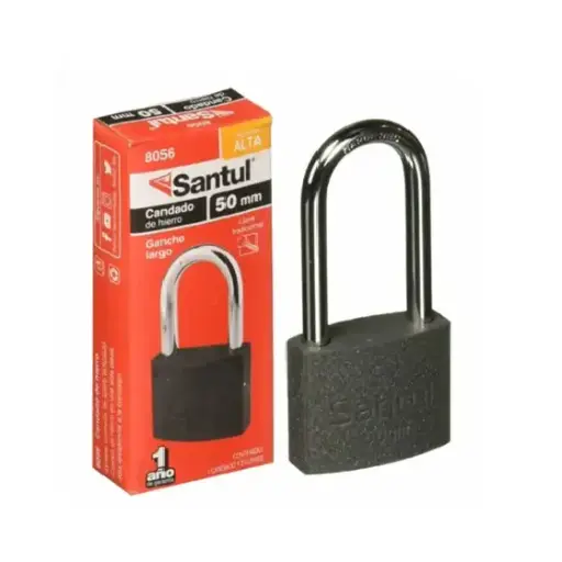 [8056 ST380562] Candado cuerpo de hierro 50mm llave tradic., gancho largo