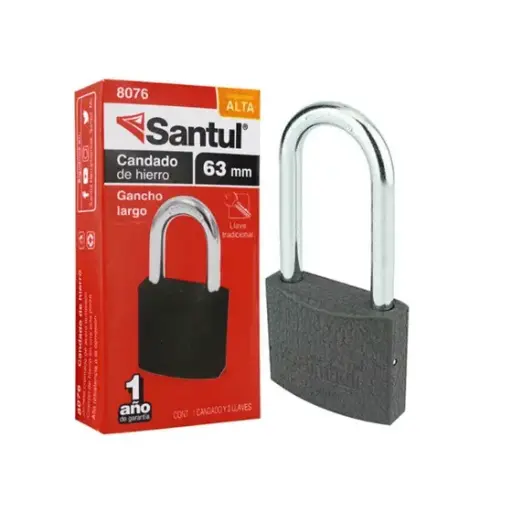 [8076 ST380760] Candado cuerpo de hierro 63mm llave tradic., gancho largo