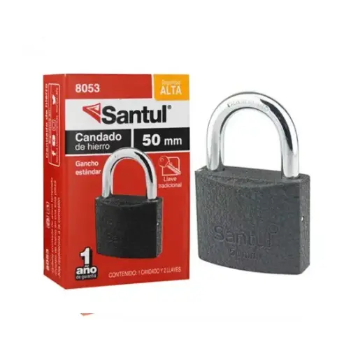 [8053 ST380531] Candado cuerpo de hierro 50mm llave tradic., gancho estándar