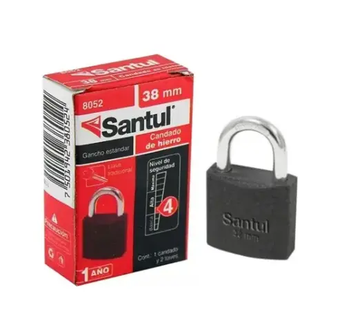 [8052 ST380524] Candado cuerpo de hierro 38mm llave tradic., gancho estándar