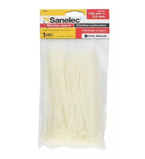 [5781 SE357816] Cinchos plásticos 3.6 x 150 mm color natural 100 pz precio x bolsa