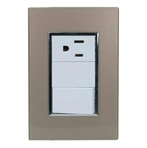 [4562 SE345622] Placa Venecia Champagne contacto y apagador doble