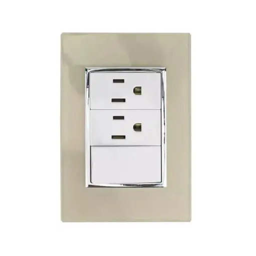 [4563 SE345639] Placa Venecia Champagne apagador y contacto doble