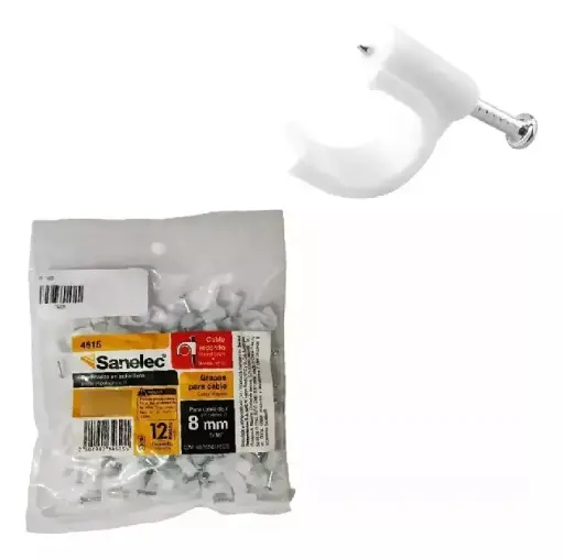 [4615 SE346155] Grapa curva p/cable 8mm blanca bolsa c/100 pz precio x bolsa