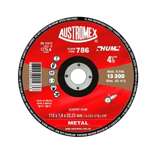 [A4 786] DISCO PARA CORTE DE METAL 4.1/2X1/16X7/8 (HUM)