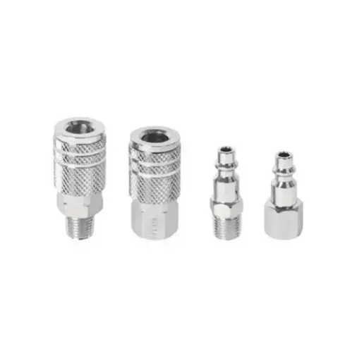 [8137] JUEGO DE 2 CONECTORES Y 2 COPLES PARA COMPRESOR  1/4" NPT EN ACERO CROMADO SANTUL