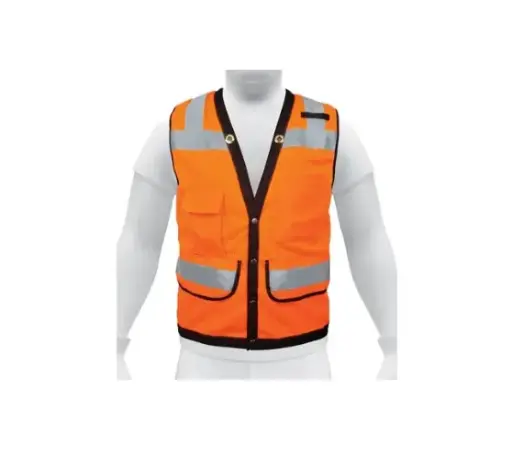 [13480] CHALECO DE SEGURIDAD REFORZADO CON BOLSAS NARANJA GRANDE