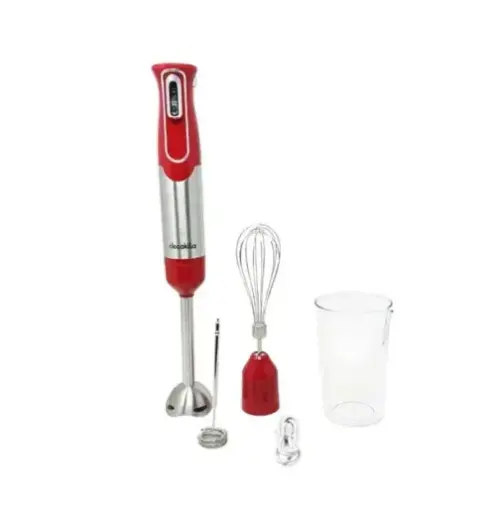 [I7 KMJB024R] BATIDOR DE MANO DE INMERSION INALAM. RECARGABLE 4 EN 1 12V BASO 500ML 1 BATIDOR 1 TAZA+1 ESPUMADOR Y FUNCION DE MEZCLAR LIQUIDOS GRIS CON ROJO