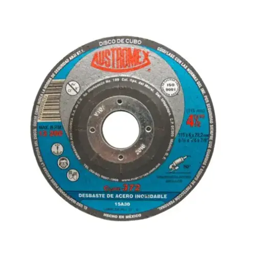 [A4 372] DISCO T-27 4.1/2"X1/4"X7/8" PARA DESBASTE DE ACERO INOX. TRIPLE MALLA DE F.V.